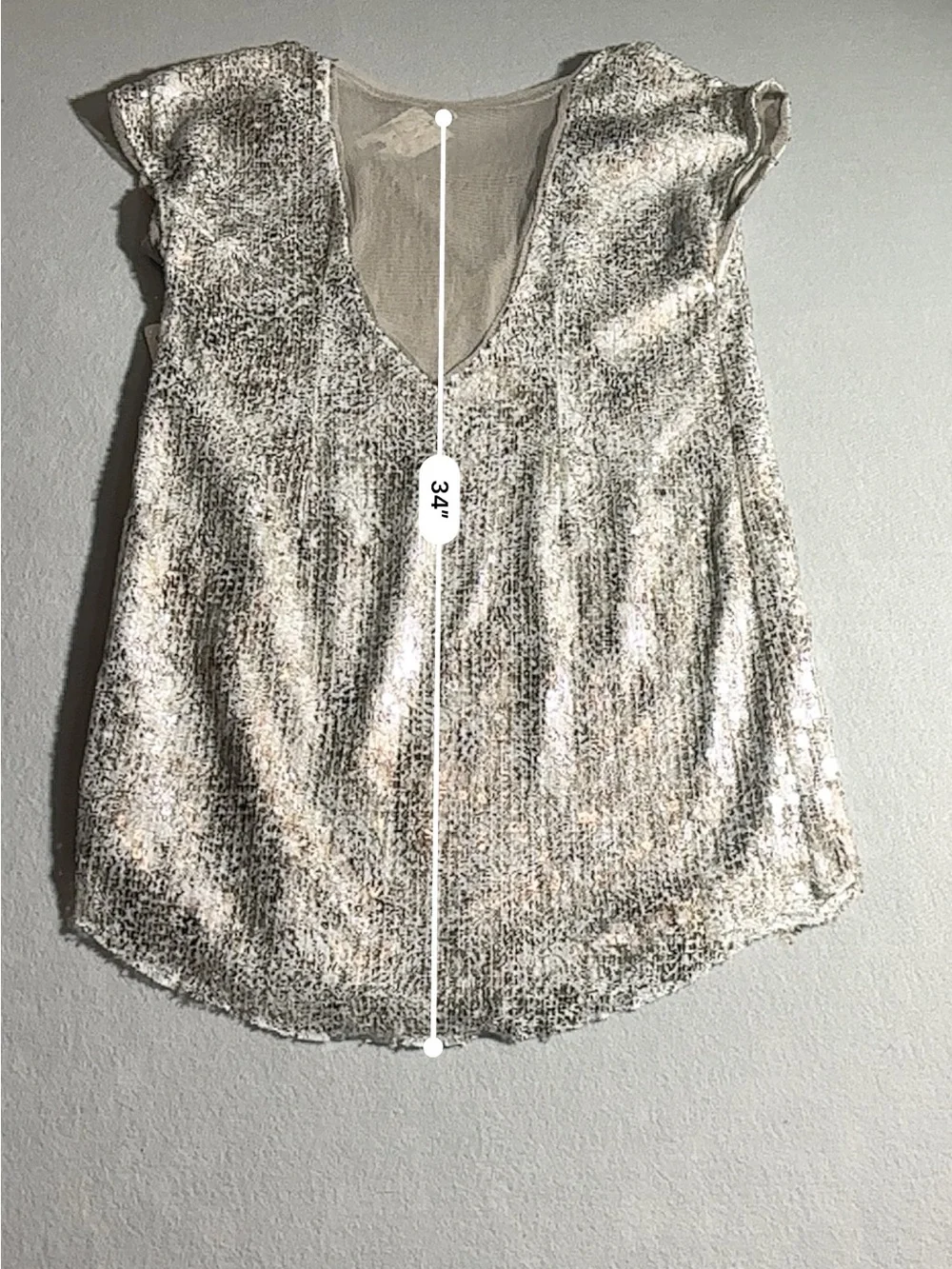Free People Ivory Combo Sequin Mesh Tunic Mini Dress Size Medium NWT